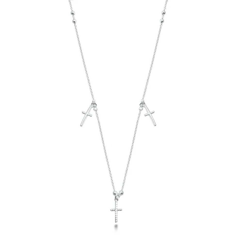 Sterling Silver Polished Crosses Necklace