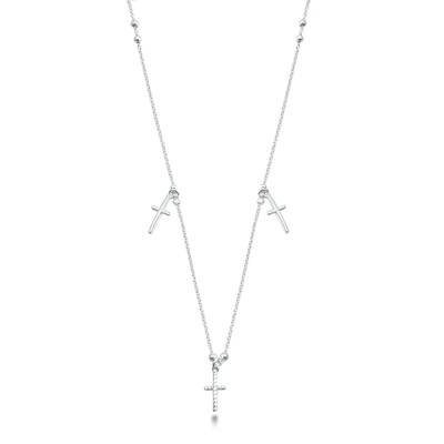 Sterling Silver Polished Crosses Necklace