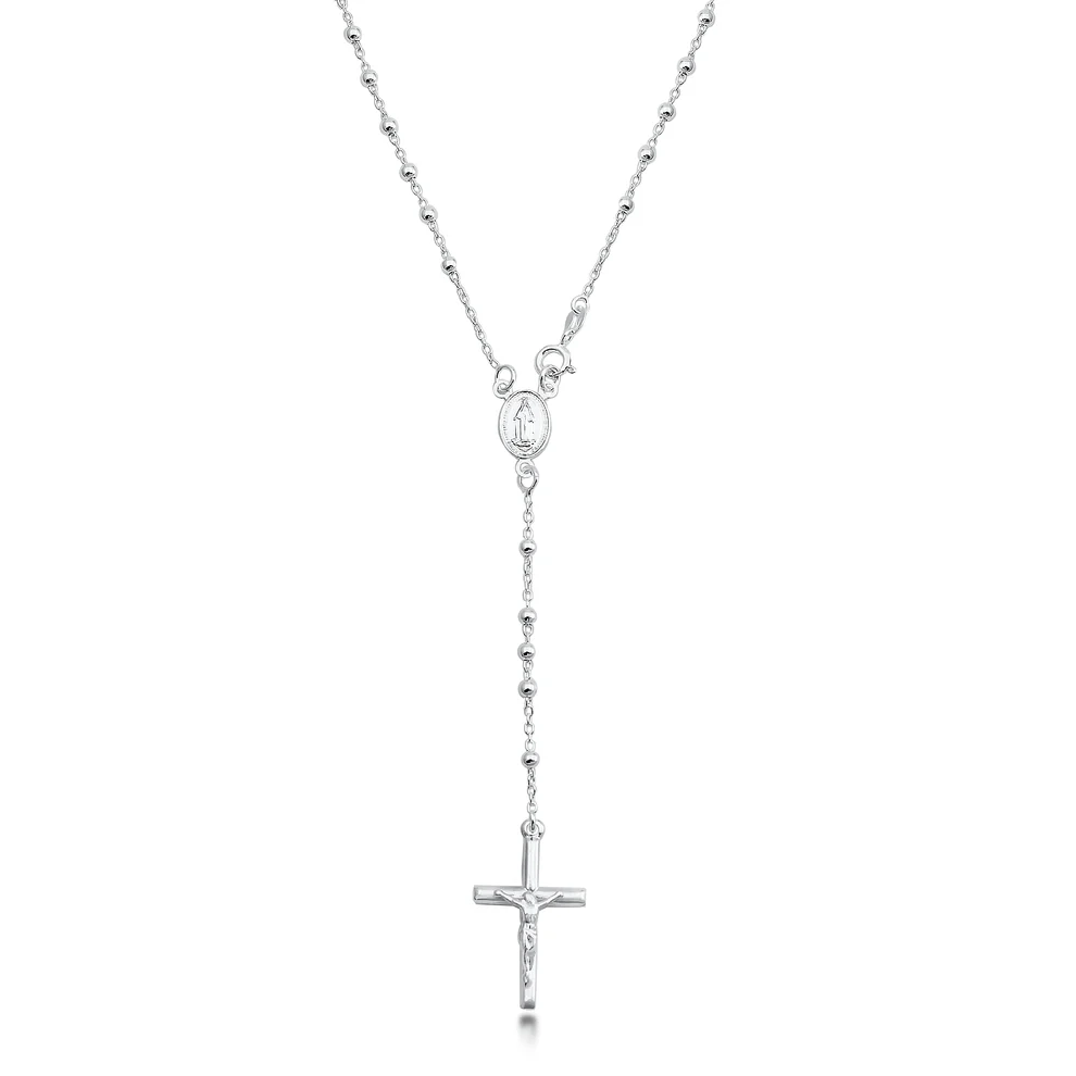 Sterling Silver Polished 3mm Rosary Necklace
