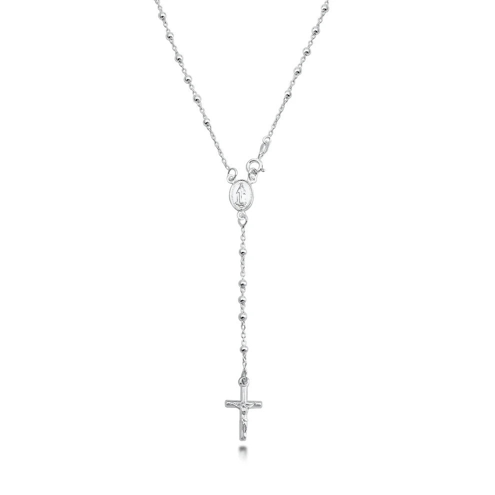 Sterling Silver Polished Rosary Necklace