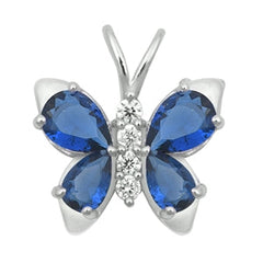 Sterling Silver Blue Sapphire CZ Butterfly With CZ Pendant