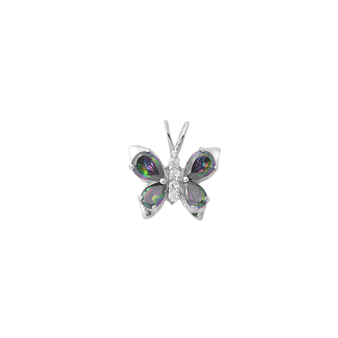 Sterling Silver Rainbow Topaz And Clear CZ Butterfly Pendant