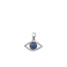 Load image into Gallery viewer, Sterling Silver Rhodium Plated Evil Eye Clear and Blue Sapphire CZ Pendant