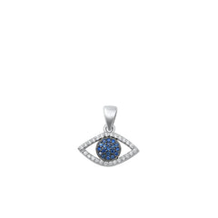 Sterling Silver Rhodium Plated Evil Eye Clear and Blue Sapphire CZ Pendant