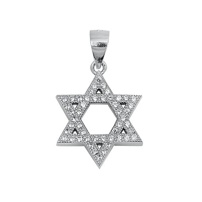 Sterling Silver Rhodium Plated Clear CZ Star Of David Pendant