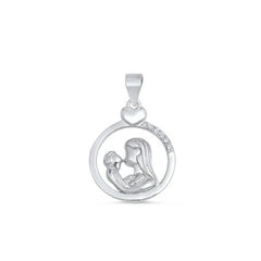 Sterling Silver Rhodium Plated Jesus And Mary Clear CZ Pendant