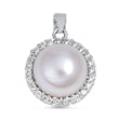Load image into Gallery viewer, Sterling Silver Rhodium Plated Round Pearl And Clear CZ Pendant