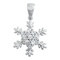 Sterling Silver Rhodium Plated Snowflake Clear CZ Pendant