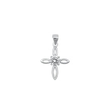 Load image into Gallery viewer, Sterling Silver Rhodium Plated Clear CZ 18mm Cross Pendant