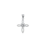 Sterling Silver Rhodium Plated Clear CZ 18mm Cross Pendant