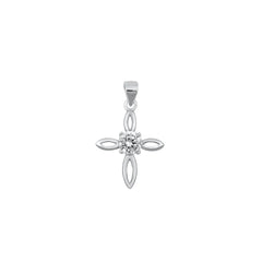 Sterling Silver Rhodium Plated Clear CZ 18mm Cross Pendant