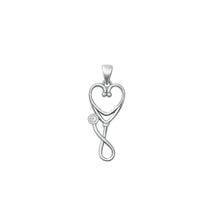 Load image into Gallery viewer, Sterling Silver Rhodium Plated 23mm Heart Stethoscope Clear CZ Pendant
