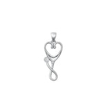 Sterling Silver Rhodium Plated 23mm Heart Stethoscope Clear CZ Pendant