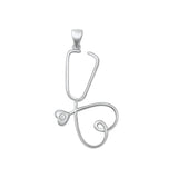 Sterling Silver Rhodium Plated Clear CZ Heart Stethoscope Pendant