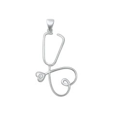 Sterling Silver Rhodium Plated Clear CZ Heart Stethoscope Pendant
