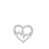 Sterling Silver Rhodium Plated Heart Lifeline Clear CZ Pendant