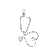 Load image into Gallery viewer, Sterling Silver Rhodium Plated Heart Stethoscope Clear CZ Pendant