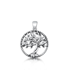Sterling Silver Rhodium Plated Tree Of Life Clear CZ Pendant