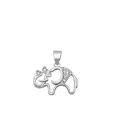 Sterling Silver Rhodium Plated Elephant Clear CZ Pendant