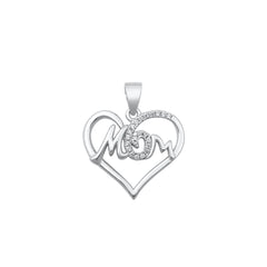 Sterling Silver Rhodium Plated Clear CZ Mom Pendant