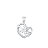 Sterling Silver Rhodium Plated Mom Clear CZ Pendant
