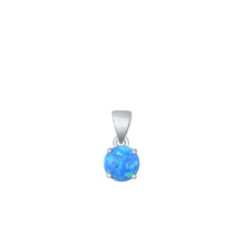 Load image into Gallery viewer, Sterling Silver Rhodium Plated Round Blue Lab Opal Solitaire Pendant