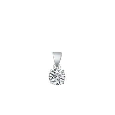 Sterling Silver Rhodium Plated Clear CZ Solitaire Pendant
