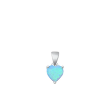 Load image into Gallery viewer, Sterling Silver Rhodium Plated Heart Light Blue Lab Opal Solitaire Pendant