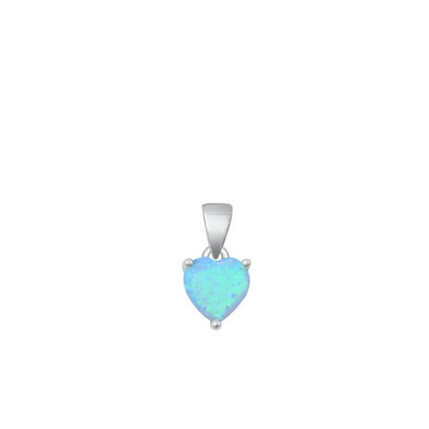 Sterling Silver Rhodium Plated Heart Light Blue Lab Opal Solitaire Pendant