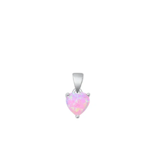 Load image into Gallery viewer, Sterling Silver Rhodium Plated Heart Pink Lab Opal Solitaire Pendant