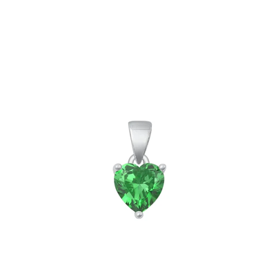 Sterling Silver Rhodium Plated Emerald CZ Solitaire Heart Pendant