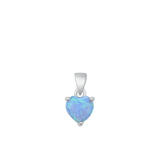 Sterling Silver Rhodium Plated Light Blue Lab Opal Heart Pendant