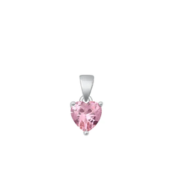Sterling Silver Rhodium Plated Pink CZ Solitaire Heart Pendant