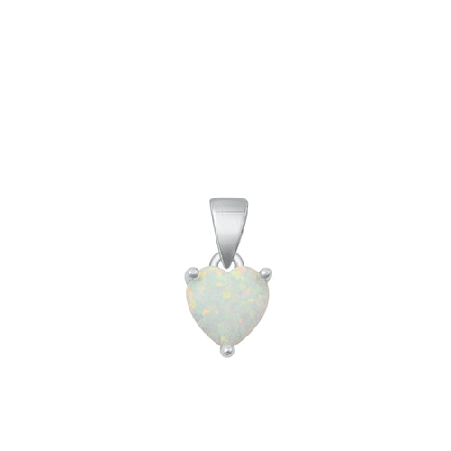 Sterling Silver Rhodium Plated White Lab Opal Heart Pendant