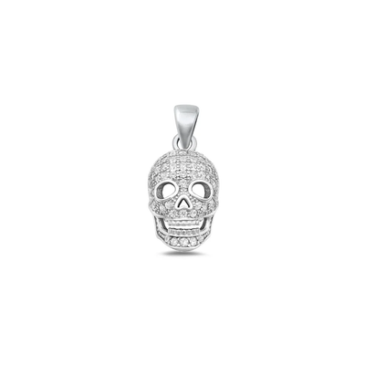 Sterling Silver Rhodium Plated Skull Clear CZ Pendant