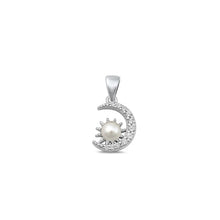 Load image into Gallery viewer, Sterling Silver Oxidized Pearl and Clear CZ Moon and Sun Pendant