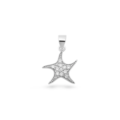 Sterling Silver Rhodium Plated Starfish Clear CZ Pendant
