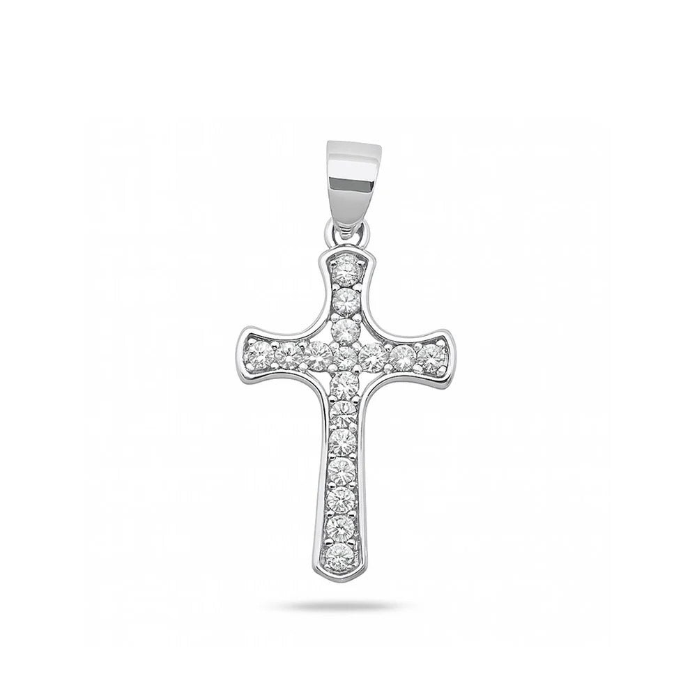 Sterling Silver Rhodium Plated Cross Clear CZ Pendant