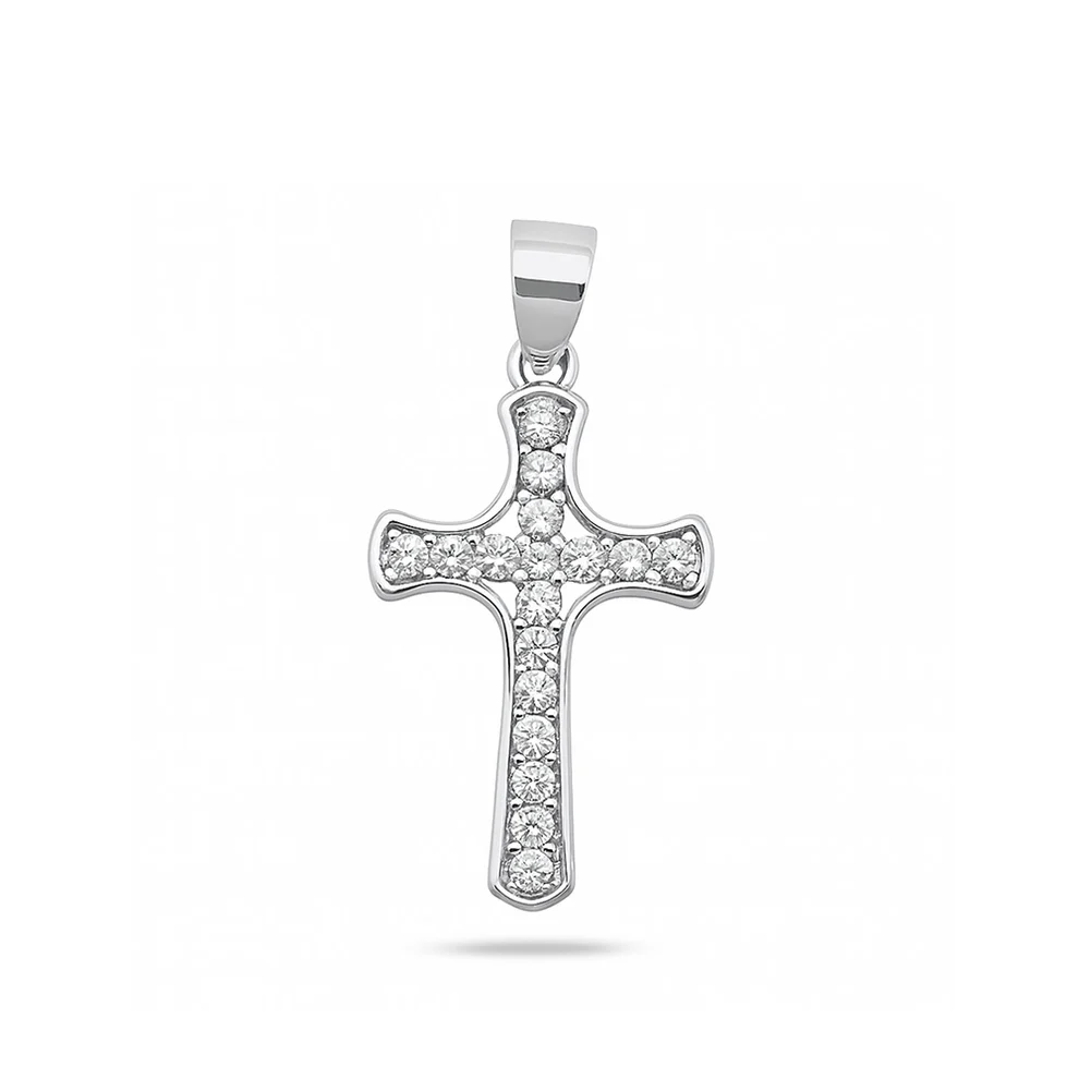 Sterling Silver Rhodium Plated 18mm Cross Clear CZ Pendant