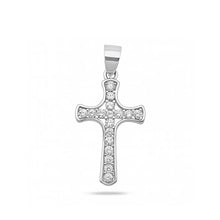 Load image into Gallery viewer, Sterling Silver Rhodium Plated Cross Clear CZ Pendant