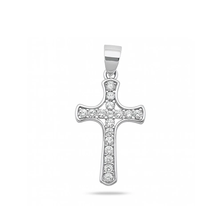 Load image into Gallery viewer, Sterling Silver Rhodium Plated 18mm Cross Clear CZ Pendant