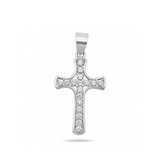 Sterling Silver Rhodium Plated 18mm Cross Clear CZ Pendant