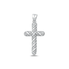 Sterling Silver Rhodium Plated 23.4mm Cross Clear CZ Pendant
