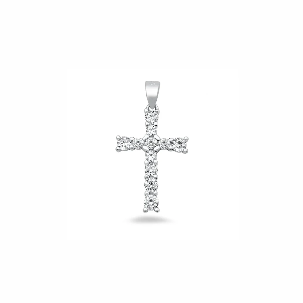 Sterling Silver Oxidized And Polished Cross Clear CZ Pendant