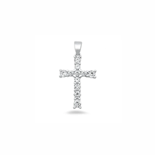 Load image into Gallery viewer, Sterling Silver Oxidized And Polished Cross Clear CZ Pendant