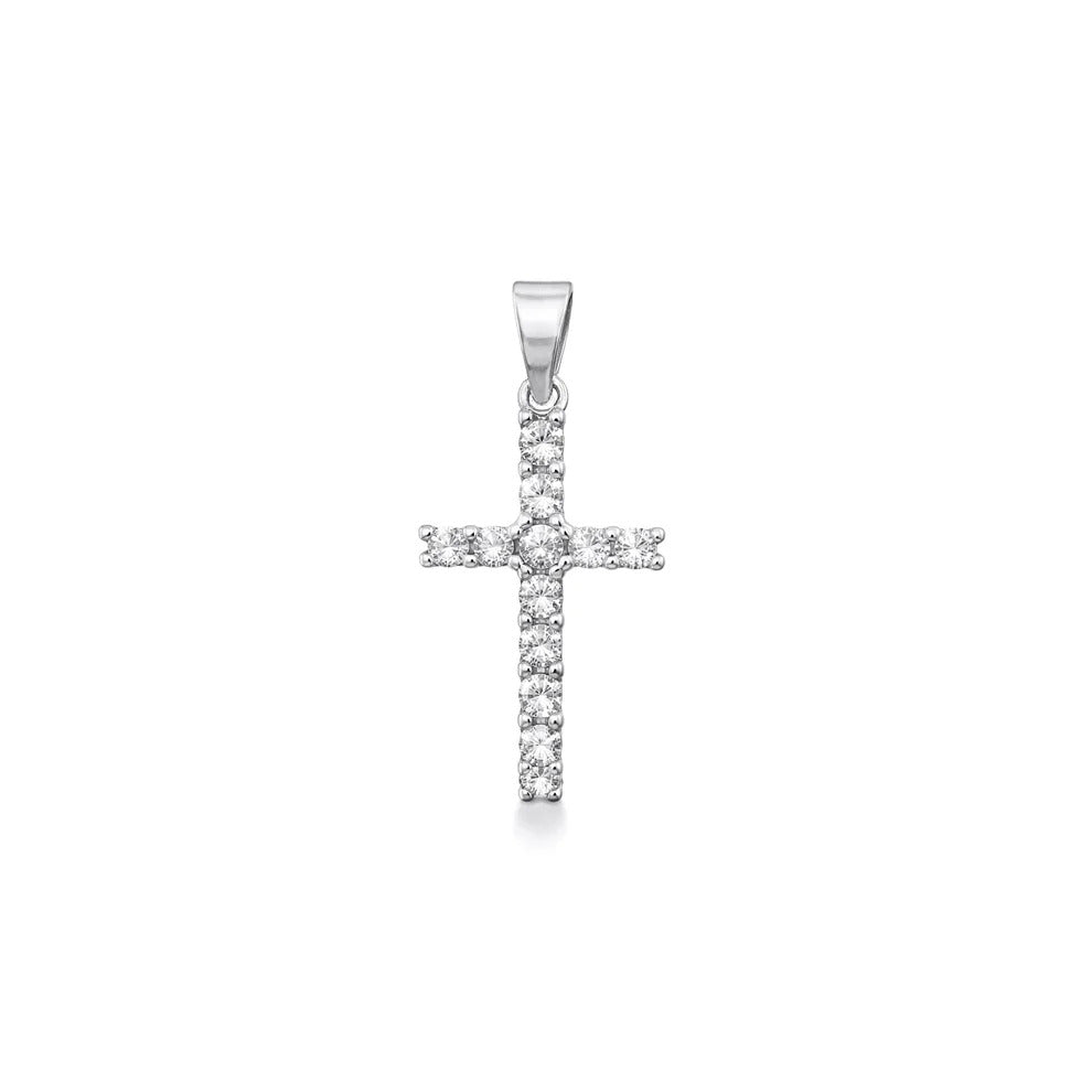 Sterling Silver Rhodium Plated 18mm Cross Clear CZ Pendant