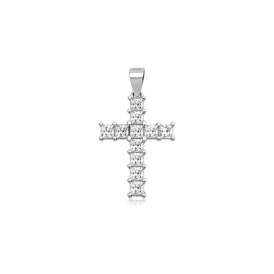 Sterling Silver Rhodium Plated 19mm Cross Clear CZ Pendant