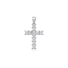 Sterling Silver Rhodium Plated 19mm Cross Clear CZ Pendant