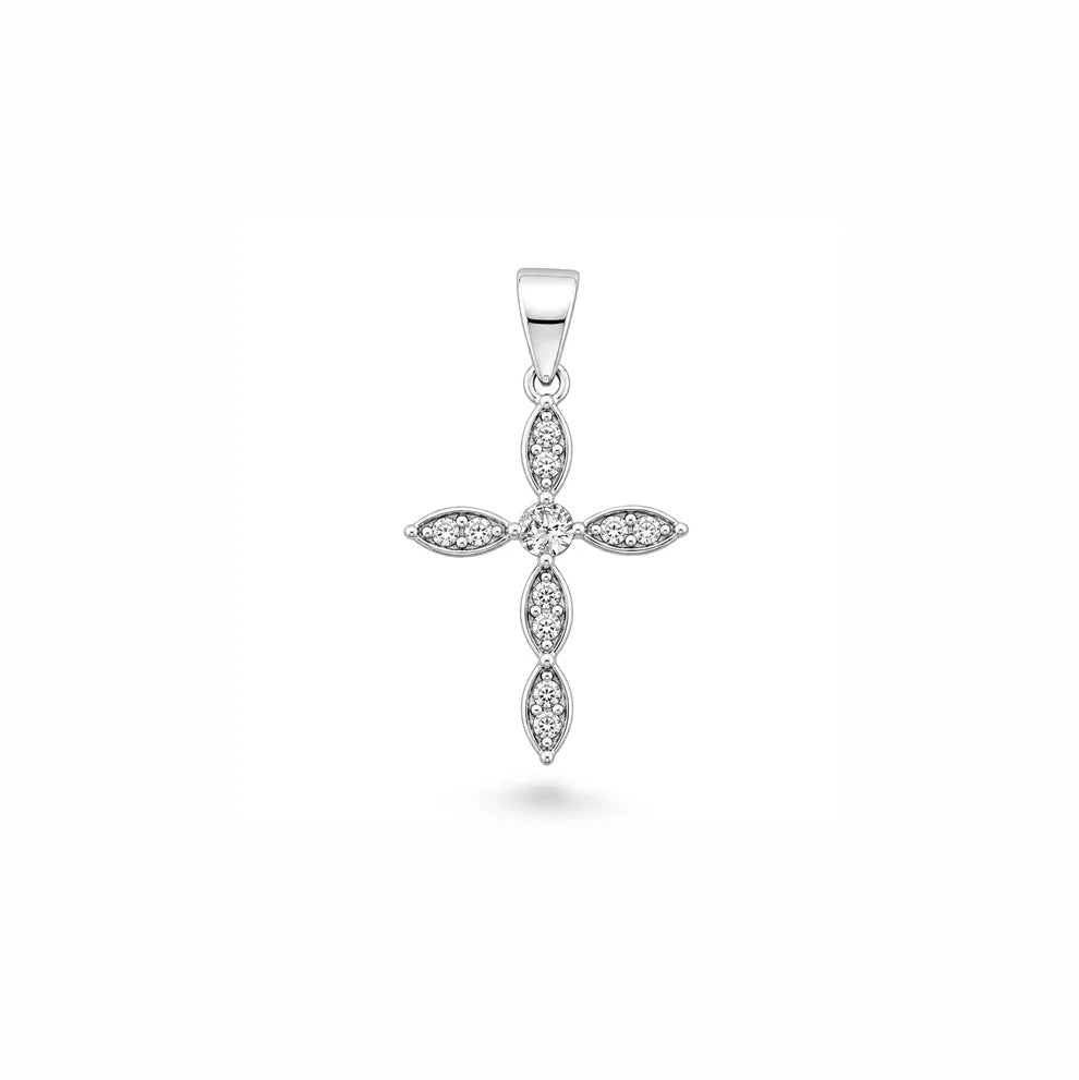 Sterling Silver Rhodium Plated Clear CZ Cross Pendant