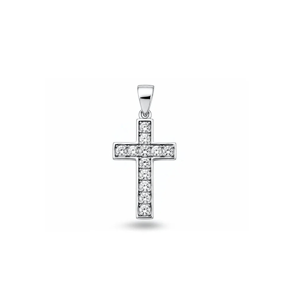 Sterling Silver Rhodium Plated Cross Clear CZ Pendant